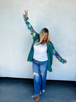 Crochet Sleeve Cardigan - Teal