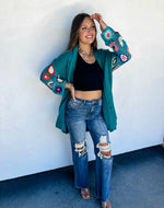 Crochet Sleeve Cardigan - Teal