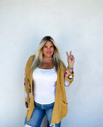 Crochet Sleeve Cardigan - Mustard