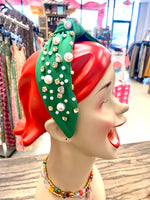 Green Headband with Pearls & Crystals