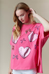 Fantastic Fawn Heart Sequins Short Sleeve Top