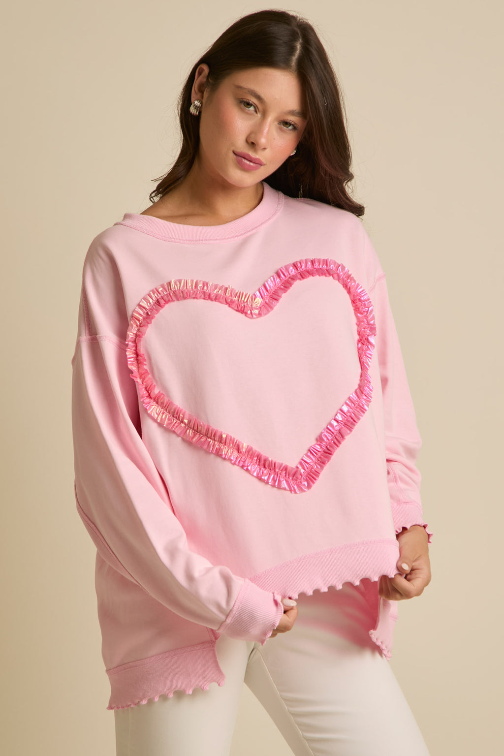 Fantastic Fawn Long Sleeve Top with Mini Ruffle Heart