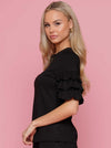 Black Ruffled Sleeve Top