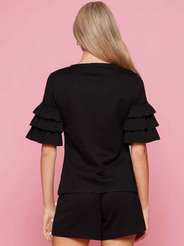 Black Ruffled Sleeve Top