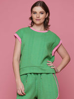 Green/Pink Textured Top