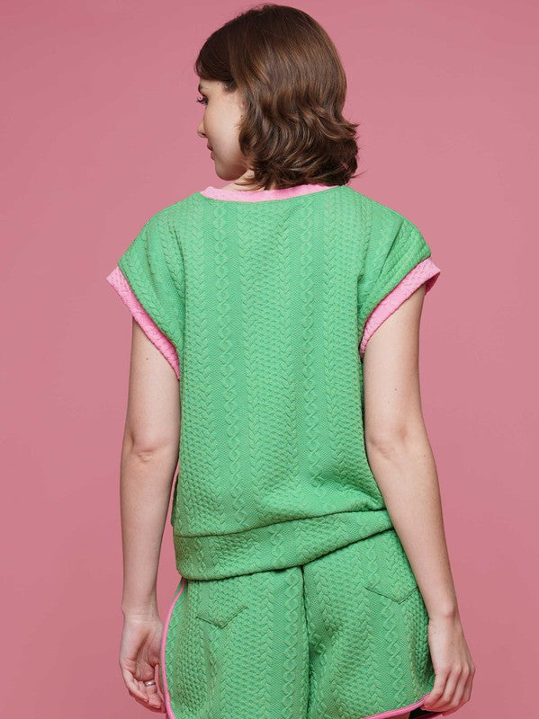 Green/Pink Textured Top