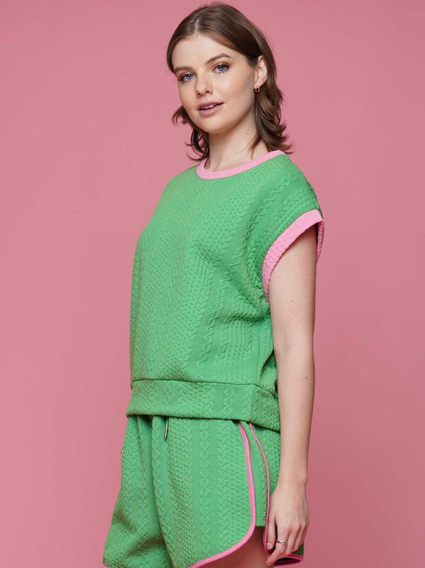 Green/Pink Textured Top