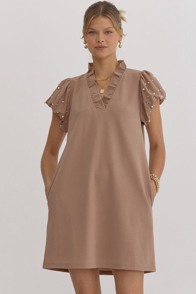 Mocha Pearl Detail Dress