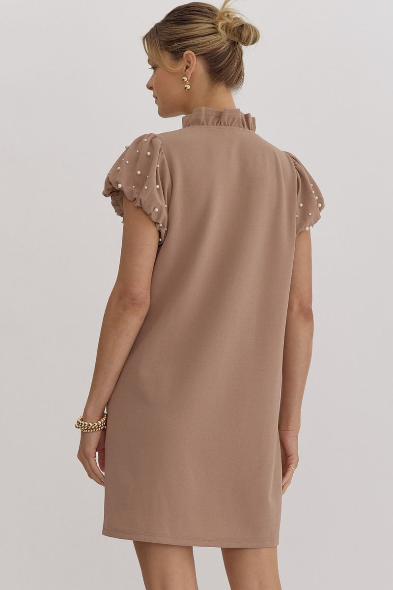 Mocha Pearl Detail Dress