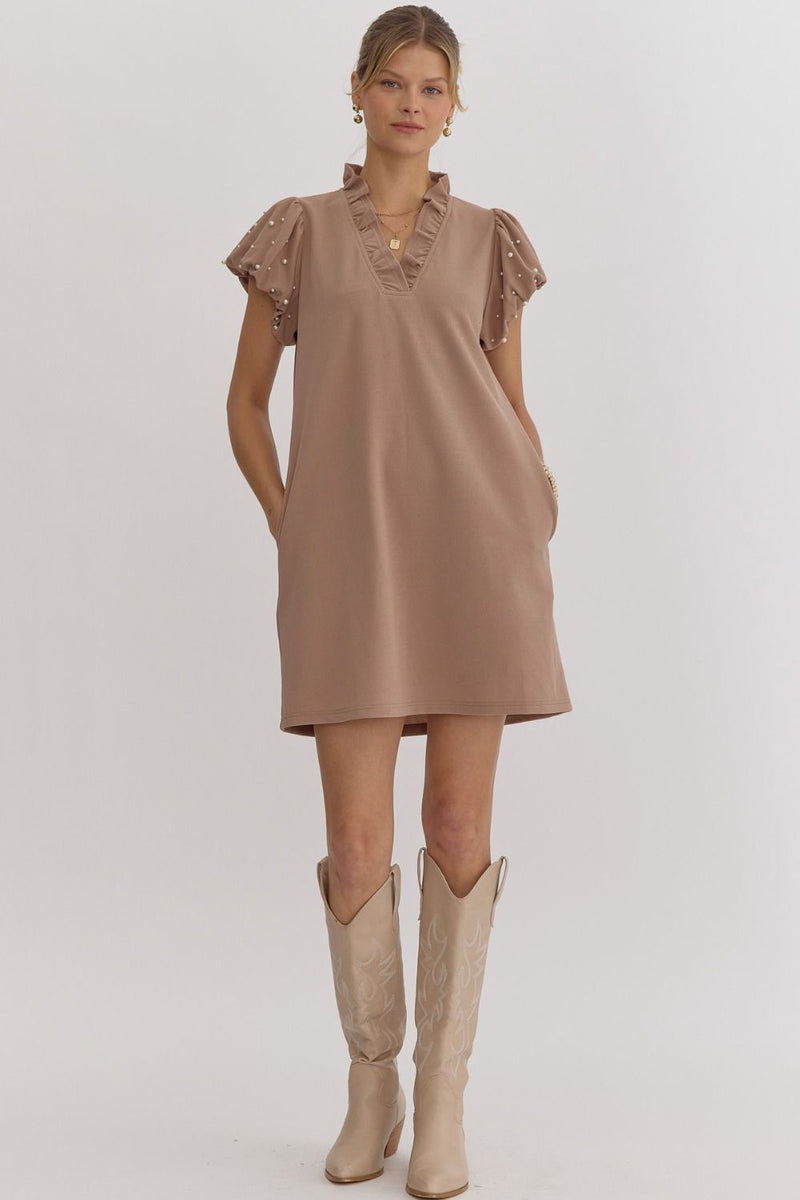 Mocha Pearl Detail Dress