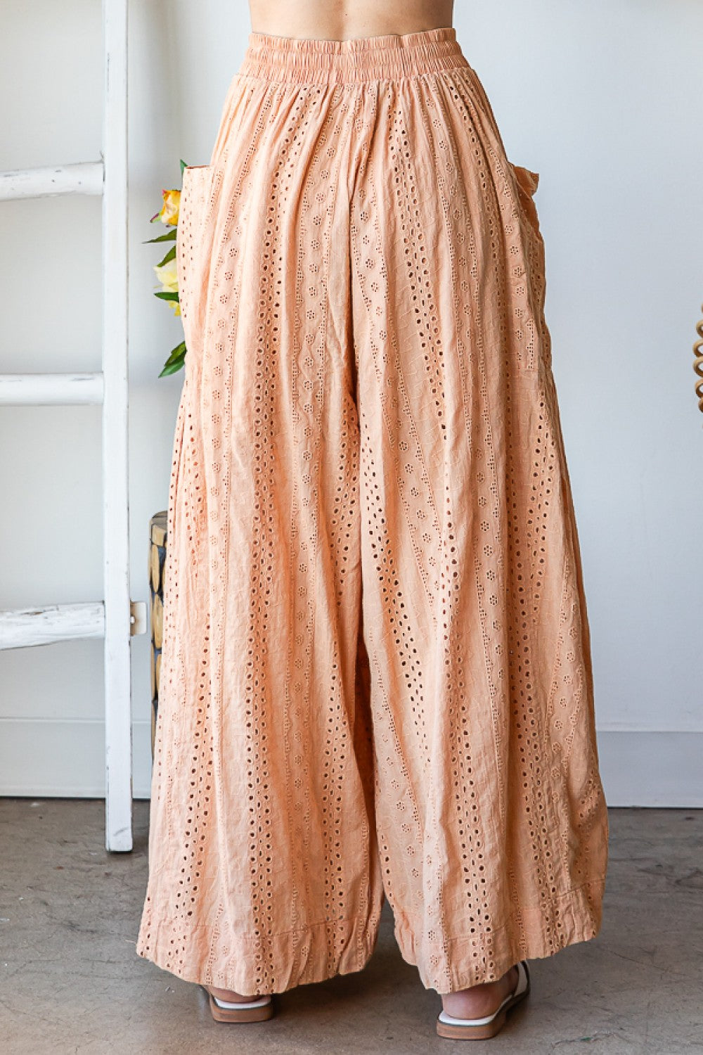 Terracotta Mineral Washed Eyelet Pants