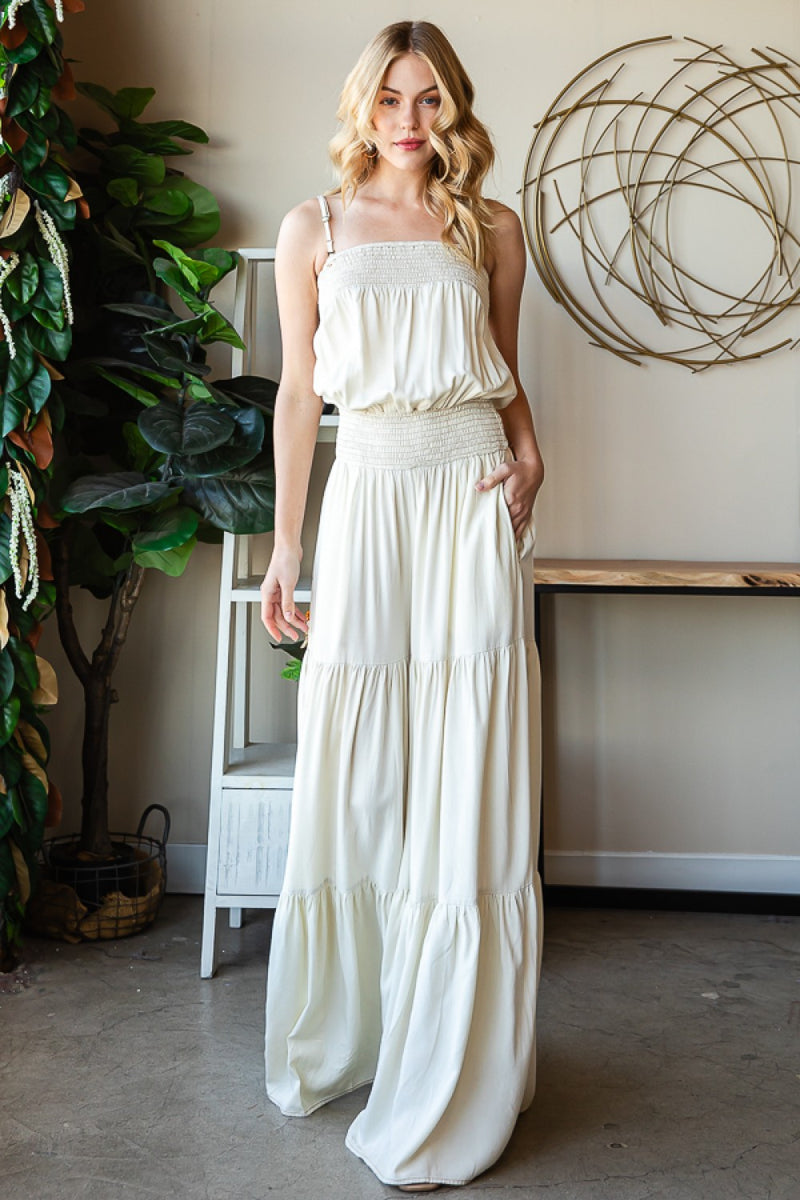 Cream Ruffled Jumpsuit