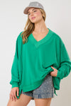 Green V-Neck Sweatshirt Top