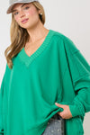 Green V-Neck Sweatshirt Top