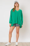 Green V-Neck Sweatshirt Top