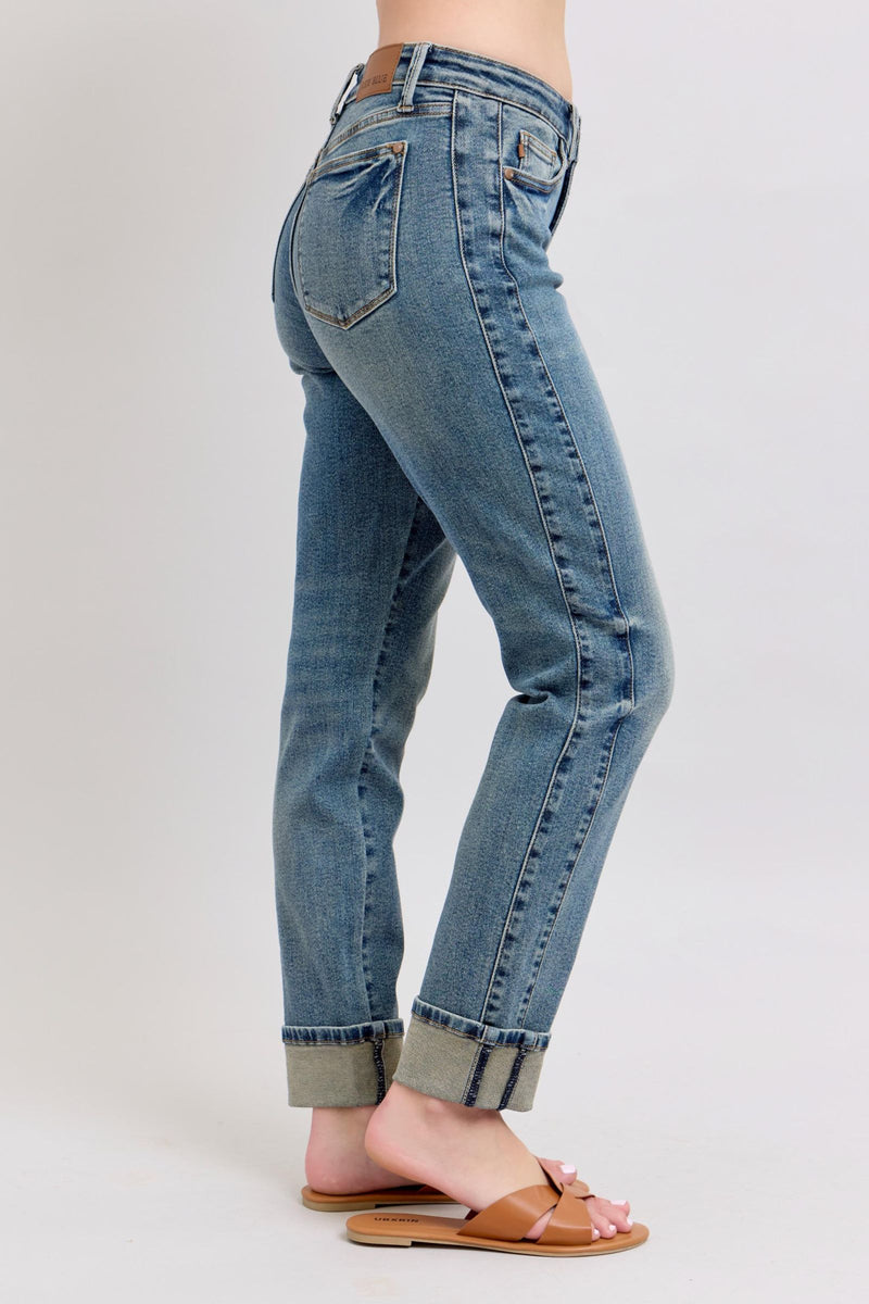 Judy Blue MR Vintage Wash SS Panel & Double Roll Cuff Boyfriend 88946