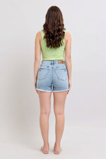 Judy Blue HW Tummy Control Light Destroy & Fray Hem Shorts 150331 1/13/25