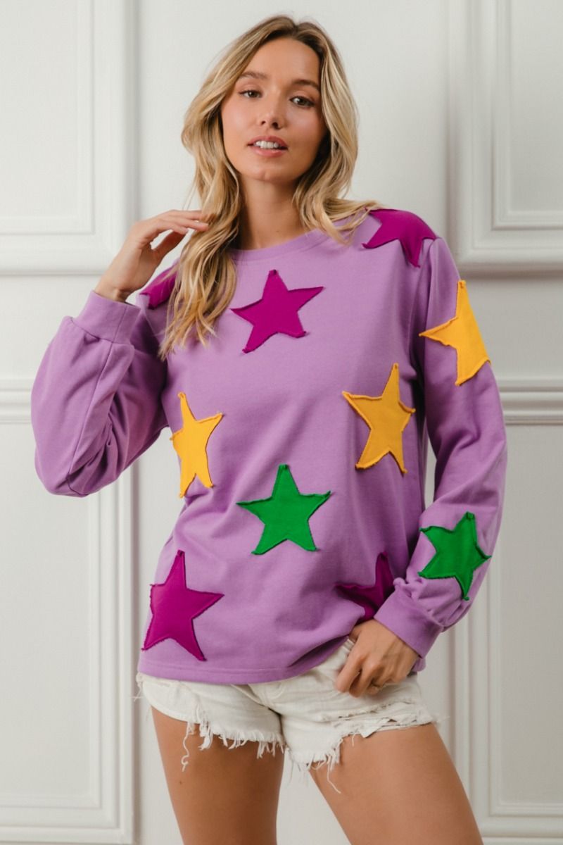 Star Patches Mardi Gras Seeatshirt