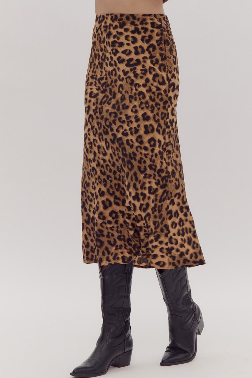 Leopard Print Midi Slip Skirt