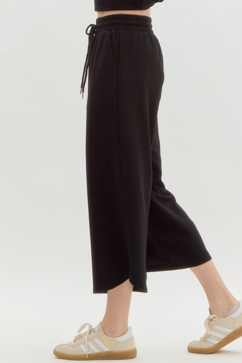 Textured Black Wide Leg Pants