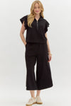 Textured Black Wide Leg Pants