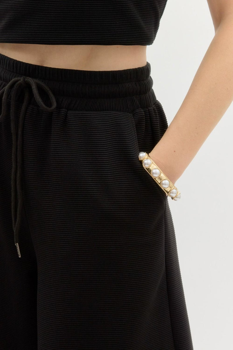 Textured Black Wide Leg Pants