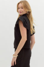 Black Ruffle Sleeve Top