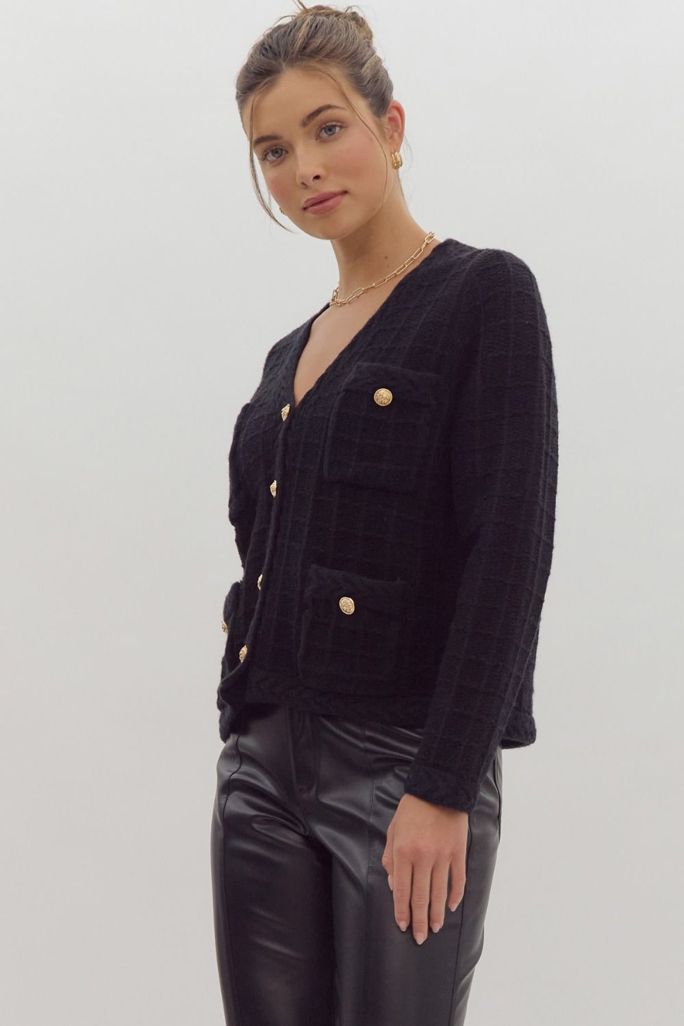 Black Textured Cardigan