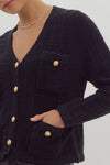 Black Textured Cardigan