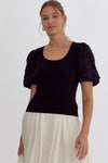 Black Embroidered Puff Sleeve Top