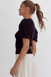 Black Embroidered Puff Sleeve Top