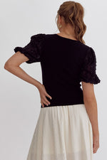 Black Embroidered Puff Sleeve Top