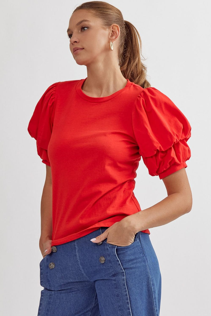 Red Bubble Sleeve Top