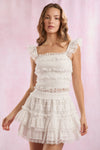 White Lace Ruffle Mini Skirt