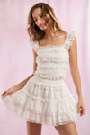 White Lace Ruffle Mini Skirt