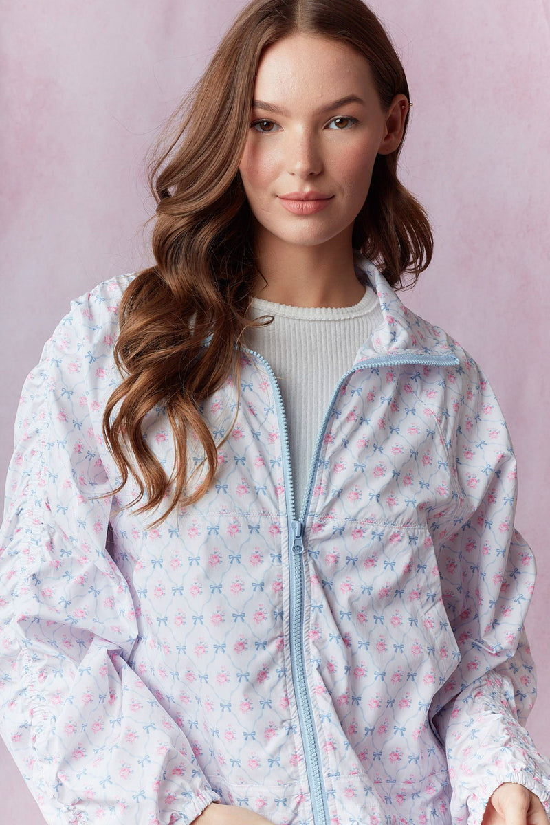 Floral Windbreaker with Shirring