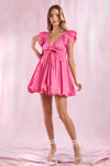 Hot Pink V-Neck Bubble Mini Dress