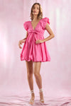 Hot Pink V-Neck Bubble Mini Dress