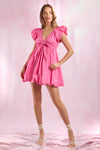 Hot Pink V-Neck Bubble Mini Dress