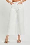 Risen White High Rise Tummy Control Crop Wide Leg Pants RDP5506