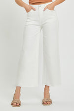 Risen White High Rise Tummy Control Crop Wide Leg Pants RDP5506