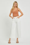 Risen White High Rise Tummy Control Crop Wide Leg Pants RDP5506