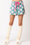 Satin Santa & Bow Prints Pajama Set - Teal