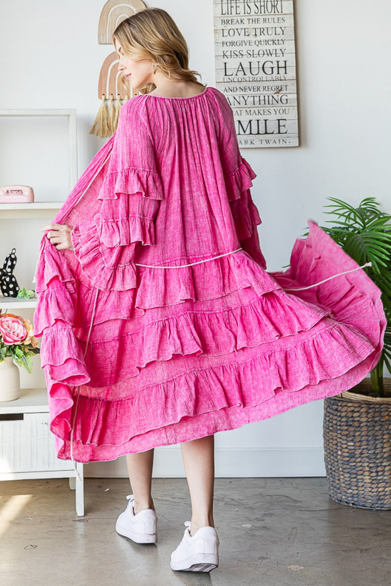 Oli & Hali Washed Ruffle Duster - Hot Pink JJ0089S