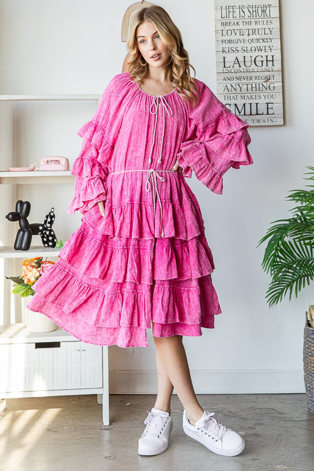 Oli & Hali Washed Ruffle Duster - Hot Pink JJ0089S