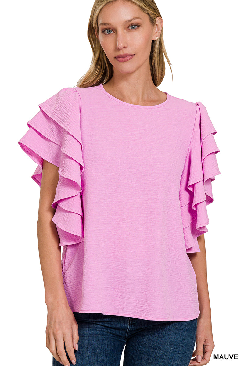 Paree Ruffle Sleeve Top - Mauve