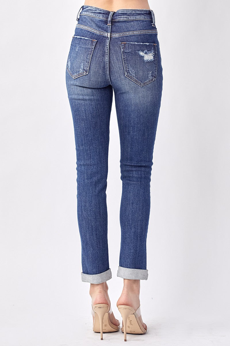 Risen Cher Button Fly Roll Up Skinny Jeans