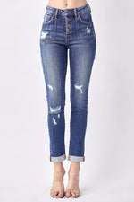 Risen Cher Button Fly Roll Up Skinny Jeans