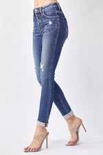 Risen Cher Button Fly Roll Up Skinny Jeans