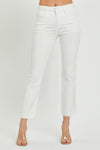 Risen White Tummy Control Mid-Rise Straight Raw Edge Hem Pants RDP5203